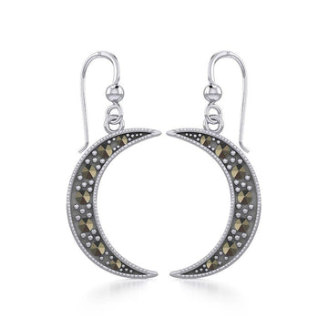 Crescent Moon Sterling Silver Earrings with Marcasite TER1906 - Jewelry